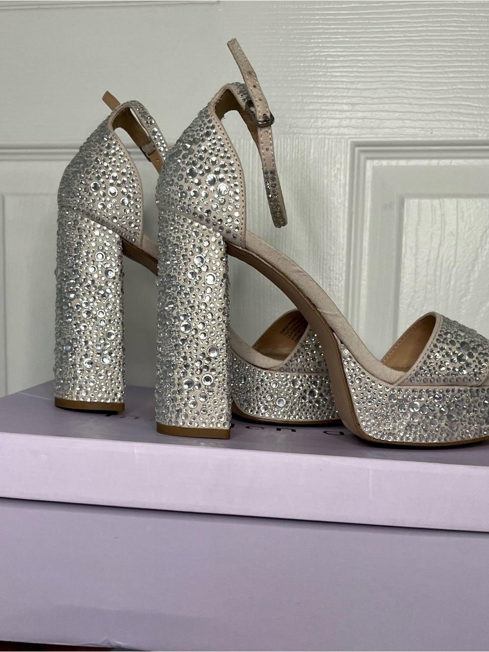 Madden Girl Silver Crystal Platform Block Heels